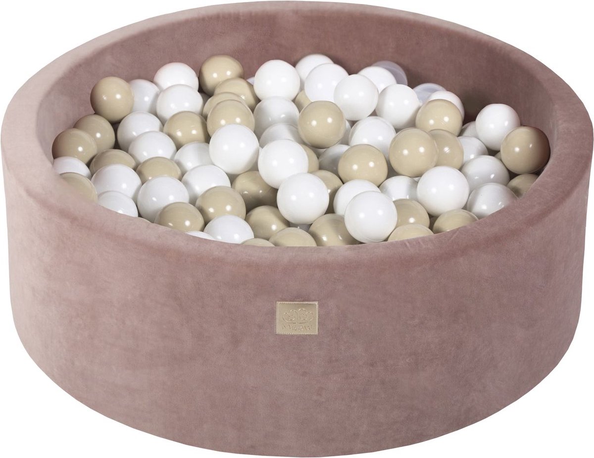 Ronde ballenbak VELVET 90x30 - Beige incl 200 ballen - Wit, Beige | Ballenbakje.nl